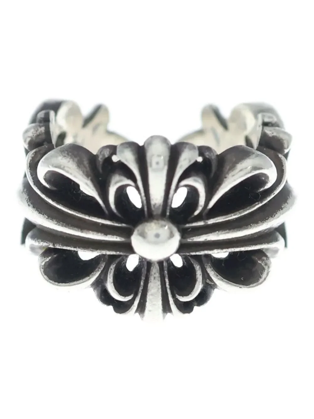 Chrome Hearts Dbl Flrl Crs Double Floral Cross Ring Silver